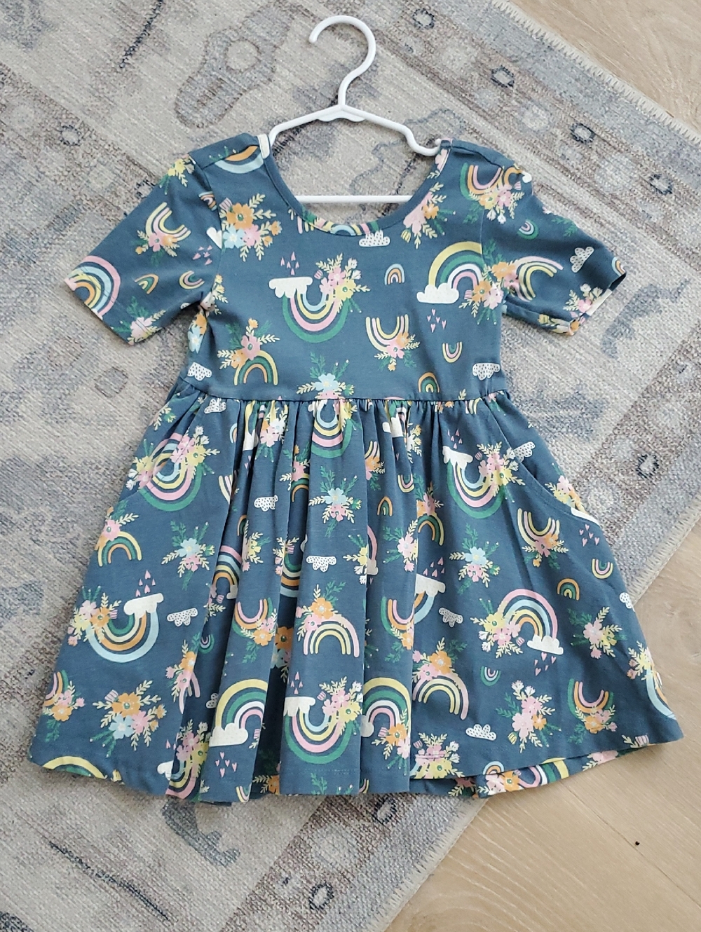 Ruffle Butts Girls Floral Rainbows Twirl Dress Bow Back Sz4T